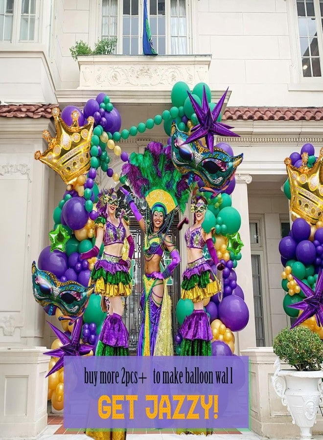 kozee Mardi Gras Balloon Garland Arch Kit 110pcs Dark Purple Green Pearl Gold with Mylar Star Crown Large Mask Balloons for Fat Tuesday Mardi Gras Birthday Masquerade Theme Party Decoration (Purple Green) - Image 5